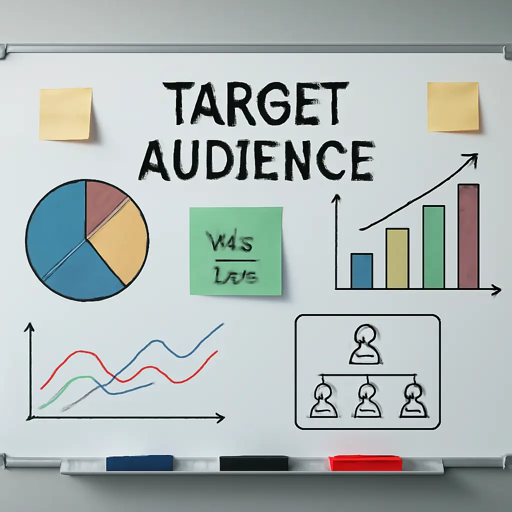 Доска с диаграммами и заметками по выбору ниши и аудитории