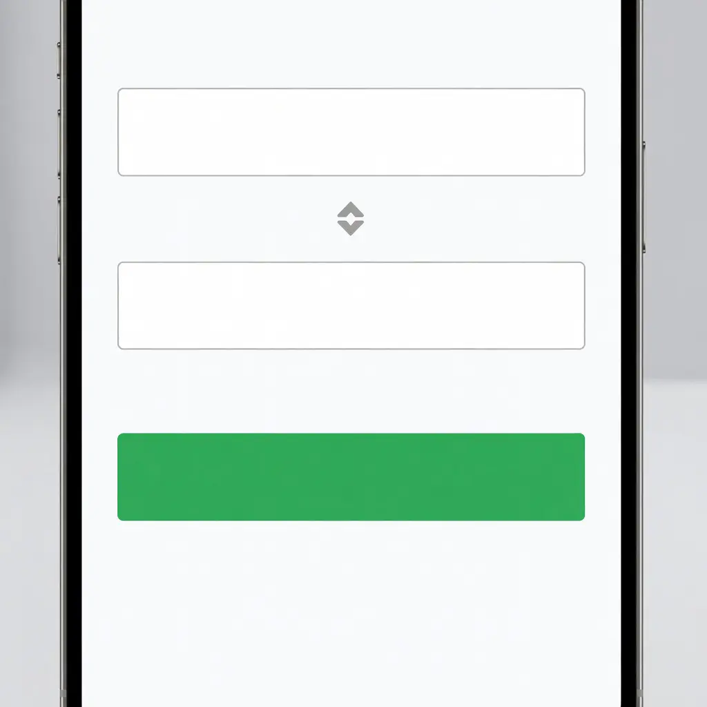 Экран смартфона с открытым интерфейсом криптообменника, отображающий поля ввода суммы обмена USDT и кнопку подтверждения