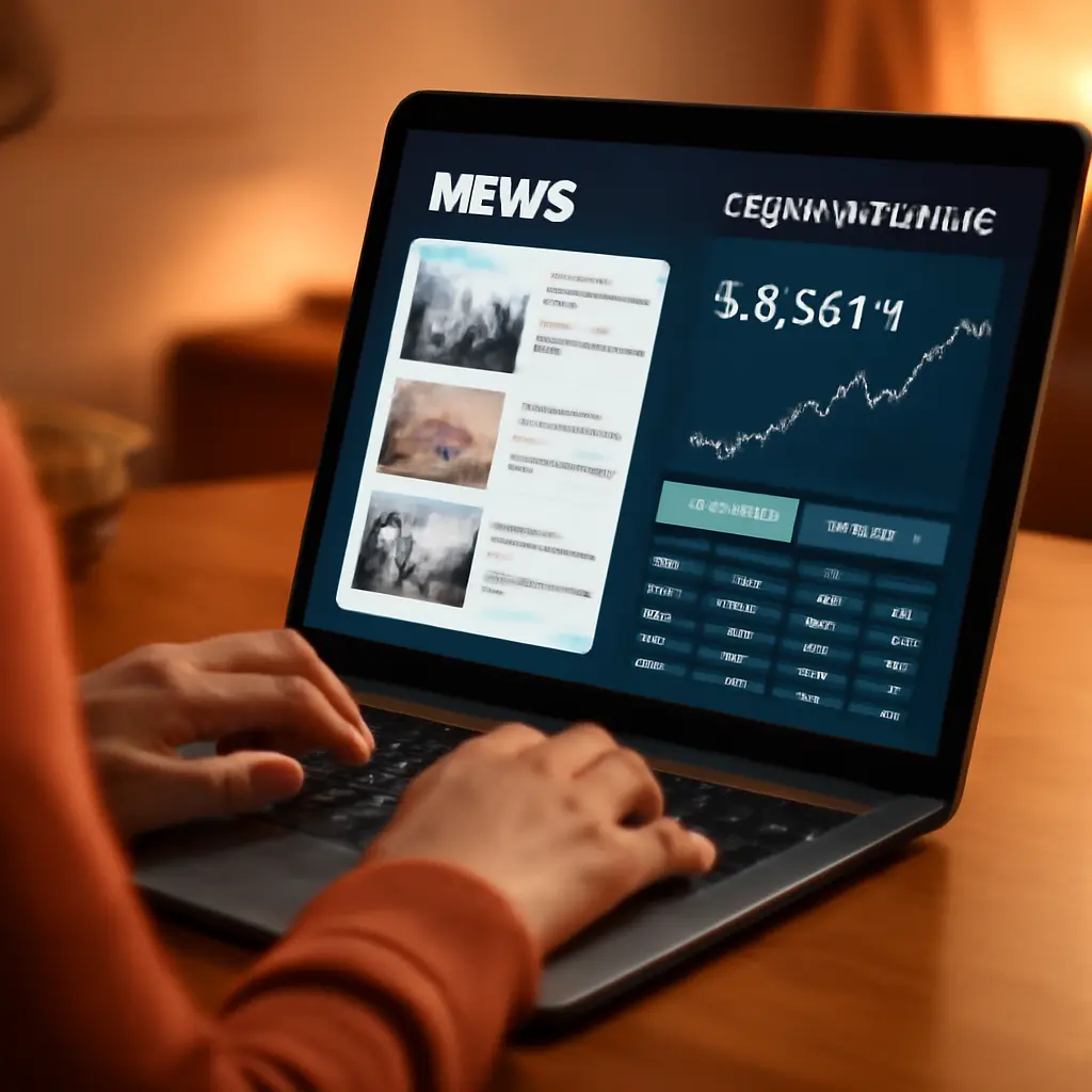 Пользователь взаимодействует с интерфейсом обмена и новостной лентой