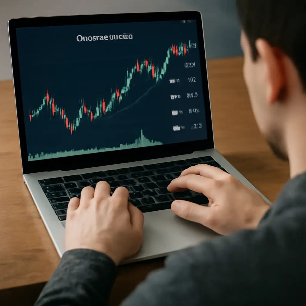 Проверка данных на экране Человек проверяет данные на ноутбуке, мониторит курс криптовалют